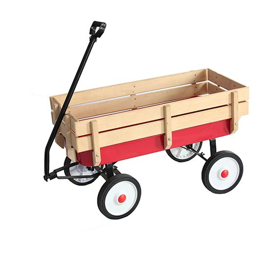 Wood fence with steel tray wagon cart